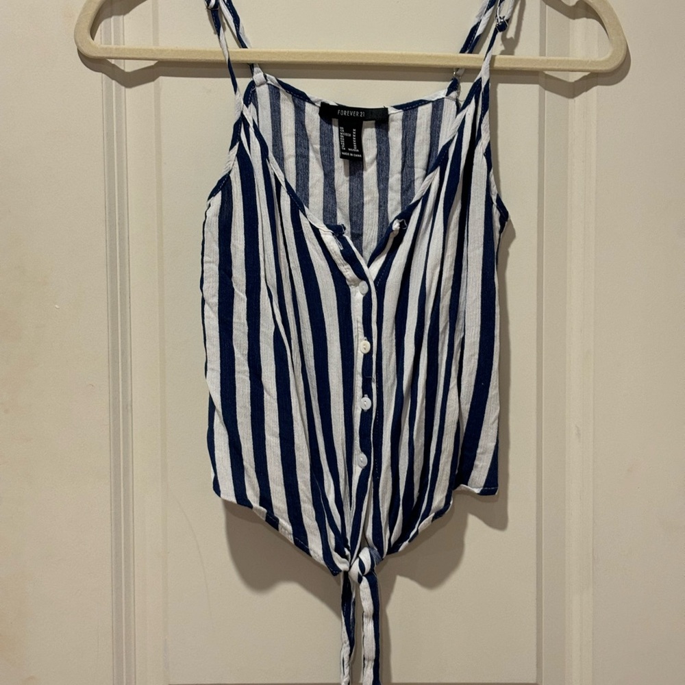 Forever 21 Navy and White Striped Button-Up Blouse